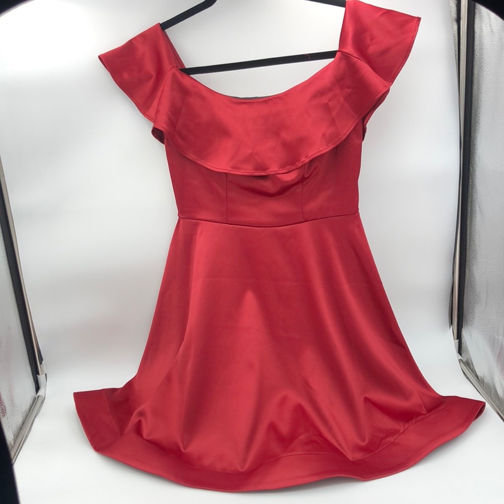 Homecoming dress, Garnet red off the shoulder semi formal dress - Picture 5 of 13
